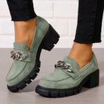 Loafers 2026 Spring New Arrivals: Plus-Size Chain-Detail Loafers — Western-Style Women's Fashion Flats (WISH & Amazon Export Model)