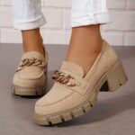 Loafers 2026 Spring New Arrivals: Plus-Size Chain-Detail Loafers — Western-Style Women's Fashion Flats (WISH & Amazon Export Model)
