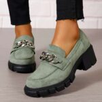 Loafers 2026 Spring New Arrivals: Plus-Size Chain-Detail Loafers — Western-Style Women's Fashion Flats (WISH & Amazon Export Model)