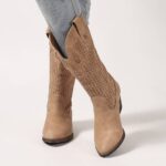 Tall Boots Women's Leather Boots — New Autumn/Winter Collection: Western-Style Retro, Chunky-Heel Leather Boots (Plus Sizes Available)