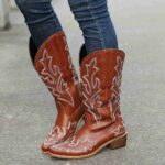Tall Boots New Autumn/Winter Export Style Women's Footwear (Wish): Plus-Size, Embroidered, Pointed-Toe Leather Boots — Women's Knee-High Riding Boots