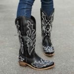 Tall Boots New Autumn/Winter Export Style Women's Footwear (Wish): Plus-Size, Embroidered, Pointed-Toe Leather Boots — Women's Knee-High Riding Boots