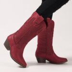Tall Boots Women's Leather Boots — New Autumn/Winter Collection: Western-Style Retro, Chunky-Heel Leather Boots (Plus Sizes Available)