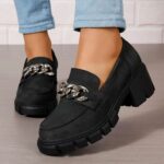 Loafers 2026 Spring New Arrivals: Plus-Size Chain-Detail Loafers — Western-Style Women's Fashion Flats (WISH & Amazon Export Model)