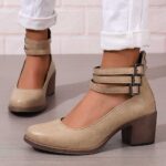 Sandals Amazon, Shopee, Independent Website - Retro Style Women's Shoes for European and American Exports, Sizes 36-42, Chunky Heel, Back Zipper Shoes