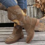Boots Women's Retro Boots, 2023 Autumn/Winter New Style, European and American Style, Chunky Heel, Plus Size, Embroidered Long Boots