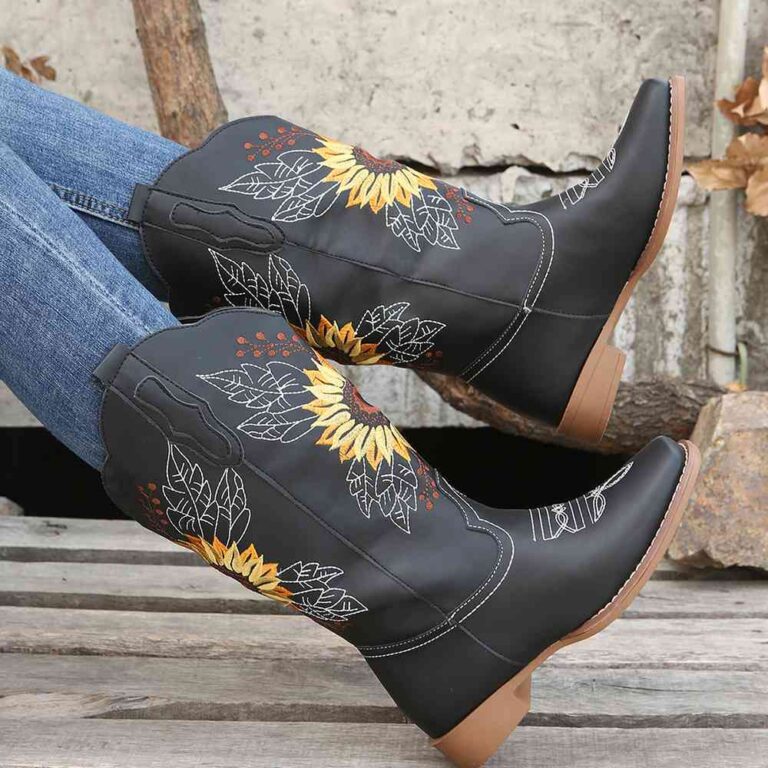 Boots Women's Retro Boots, 2023 Autumn/Winter New Style, European and American Style, Chunky Heel, Plus Size, Embroidered Long Boots
