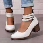 Sandals Amazon, Shopee, Independent Website - Retro Style Women's Shoes for European and American Exports, Sizes 36-42, Chunky Heel, Back Zipper Shoes