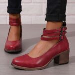 Sandals Amazon, Shopee, Independent Website - Retro Style Women's Shoes for European and American Exports, Sizes 36-42, Chunky Heel, Back Zipper Shoes