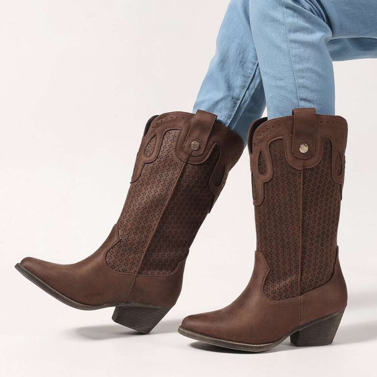Tall Boots Women's Leather Boots — New Autumn/Winter Collection: Western-Style Retro, Chunky-Heel Leather Boots (Plus Sizes Available)