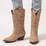 Tall Boots Women's Leather Boots — New Autumn/Winter Collection: Western-Style Retro, Chunky-Heel Leather Boots (Plus Sizes Available)