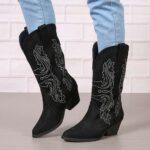 Tall Boots New Autumn/Winter Collection: Plus-Size Long Boots (Export Style) — Amazon European & American Women's Mid-Calf Leather Boots with Rhinestone Accents