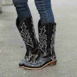 Tall Boots New Autumn/Winter Export Style Women's Footwear (Wish): Plus-Size, Embroidered, Pointed-Toe Leather Boots — Women's Knee-High Riding Boots