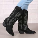 Tall Boots New Autumn/Winter Collection: Plus-Size Long Boots (Export Style) — Amazon European & American Women's Mid-Calf Leather Boots with Rhinestone Accents
