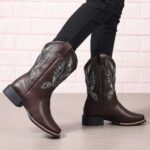 Tall Boots New Autumn/Winter Collection: Western-Style Plus-Size Mid-Calf Boots with Chunky Heels and Embroidery